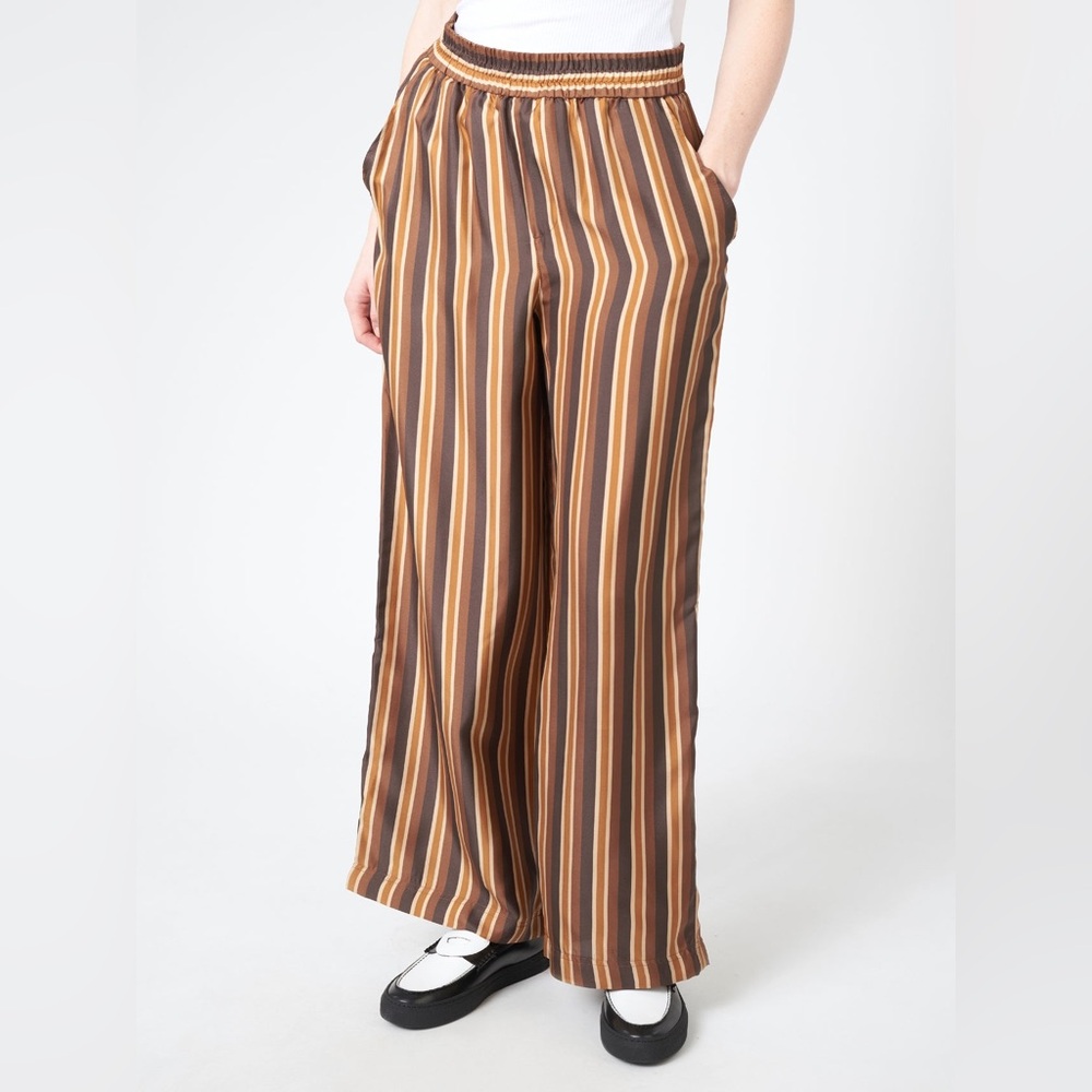Chloe Stora Rey Trouser 100% Silk Striped Wide Leg Pants Women's FR 34 US Size 4